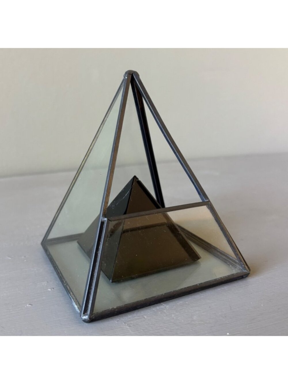 Black Obsidian Pyramid Geometric Glass Terrarium Display Case Wounded Warrior